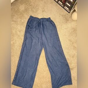Wide Leg Elastic Waist Pants | Lightweight Chambray